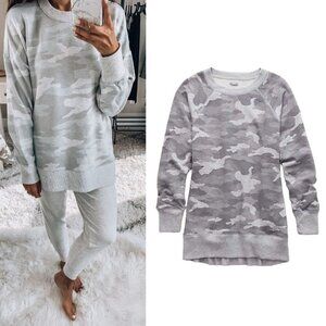 Aerie City Sweatshirt in Camo Print Pattern Oversized Boyfriend Relaxed Gray